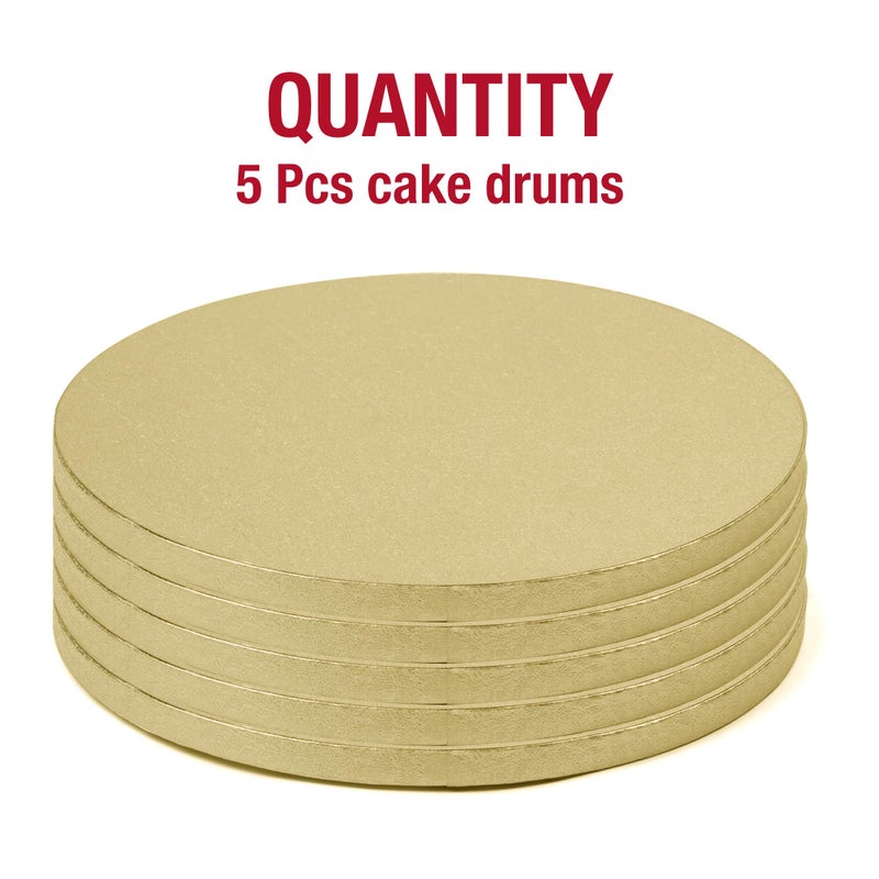 Paremmin 5Pcs 8 Inch Gold Round Cake Boards, 1/2inch Thick Sturdy Cake Drums with Smooth Straight Edges, Waterproof & Oil-Proof (Gold, 8"") - Image 4